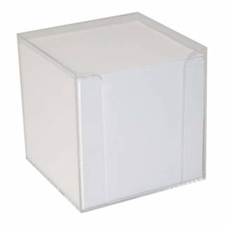 Kubusdispenser klar plast m/700 ark hvid 9,5x9,5x9,5 cm