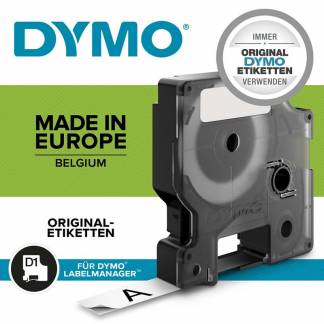 Labeltape DYMO D1 polyester 12mm sort på hvid 