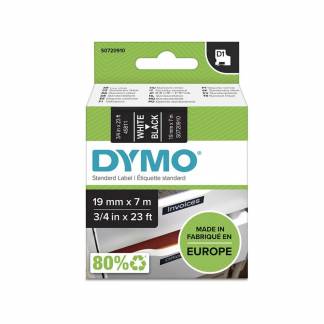Labeltape DYMO D1 45811 19mm hvid på sort 