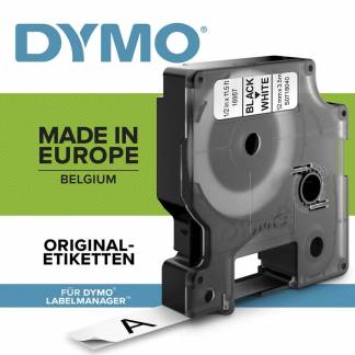 Labeltape DYMO D1 12mm sort på hvid nylon flex 
