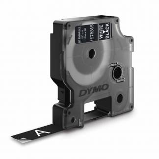 Labeltape Dymo D1 ekstra stærk 12mmx3m hvid på sort 
