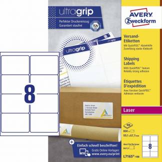 Laseretiket Avery 99,1x67,7mm 8/ark 100ark/pak L7165