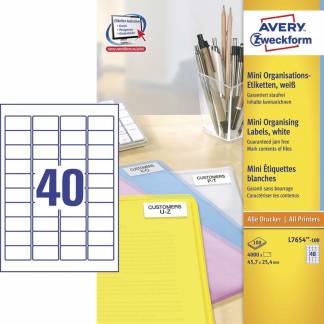 Laseretiket Avery 45,7x25,4mm 40/ark 100ark/pak L7654-100