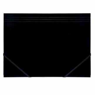 Kartonmappe Q-Line A4 sort m/3 klapper & elastik blank 