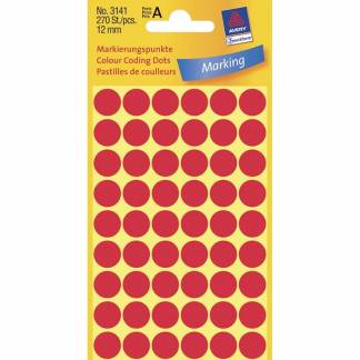 Etiket Avery rød Ø12mm 3141 270stk/pak