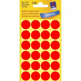Etiket Avery neon rød Ø18mm 3172 96stk/pak 