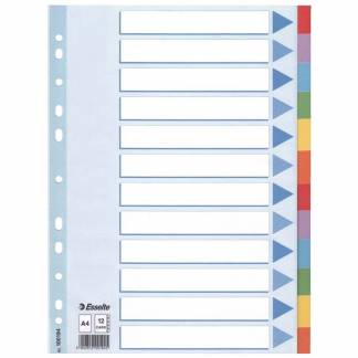Faneblad karton Esselte A4 12-delt farvet 
