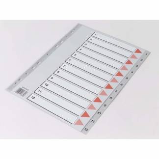 Register A4 1-12 grå plast m/forblad 