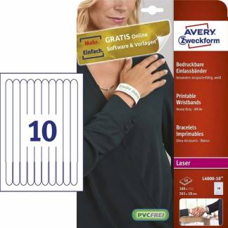 Armbånd t/print Avery hvid 265x18mm t/laser 10/ark 