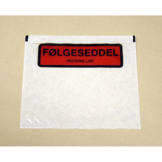 Følgeseddellomme i genbrugsplast m/tryk 130x130mm 1000stk/kar Plast40/Plast20/Papir48