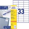 Avery 70x25,4mm etiketark hvid 3300stk 