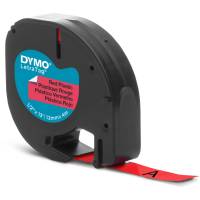 Dymo Letratag plasttape 12mm sort/r&oslash;d
