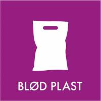 Bl&oslash;d plast piktogram til kildesortering 12x12cm