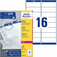 Avery Ultragrip etiketter 33,9x99,1mm hvid 1600stk