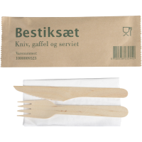 Bestiks&aelig;t kniv, gaffel og serviet birketr&aelig; 400 stk