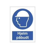 P&aring;budsskilt 'Hjelm p&aring;budt' plast A4 bl&aring;