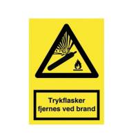 Advarselsskilt A4 'trykflasker fjernes ved brand' vinyl
