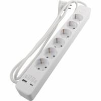 Stikd&aring;se 6 udtag 2xUSB 1,5m