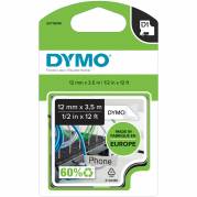 Dymo D1 nylontape 12mmx3,5m sort/hvid 