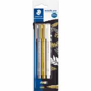 Staedtler 8323 marker 1-2mm metallic guld/s&oslash;lv/hvid 