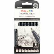 Pentel YS20P fineliner 0,03-0,8mm sort 8stk 