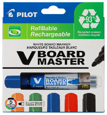 Pilot V Board Master whiteboardtuscher rund spids 5 farver
