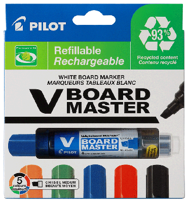 Pilot V Board Master whiteboardtuscher skr&aring; spids 5 farver