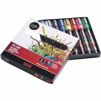 Uni Posca 5M sæt bestående af 8 assorterede paintmarkere med 2,5 mm skrivespids 