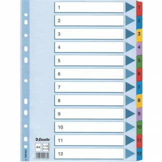 Register Esselte Mylar A4 1-12 farvede faner