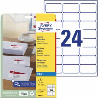 Avery J8159-25 etiket 63,5x33,9mm quickdry hvid 