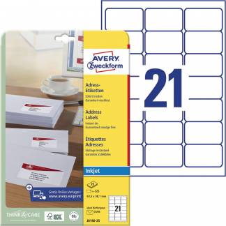 Avery J8160-25 etiket 63,5x38,1mm quickdry hvid 