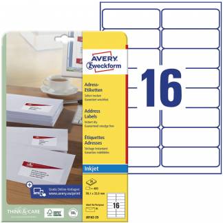 Avery J8162-25 etiket 99,1x33,9mm quickdry hvid