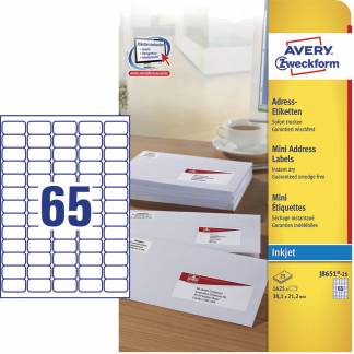 Avery J8651-25 etiket 38,1x21,2mm quickdry hvid 
