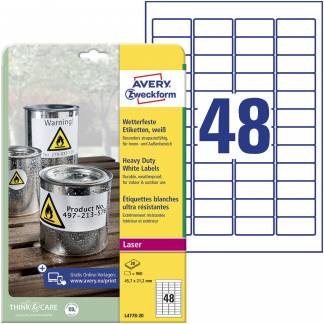 Avery L4778-20 etiket 45,7x21,2mm polyester 