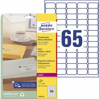 Avery L7551-25 etiket 38,1x21,2mm polyester transparent 