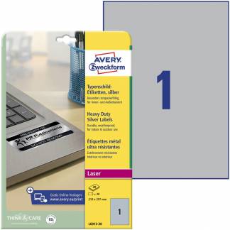 Avery L6013-20 etiket 210x297mm s&oslash;lv 