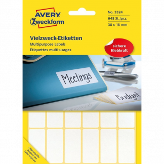 Avery 19x38mm etiketark hvid 648stk 