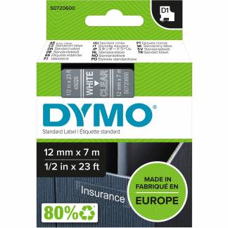 Dymo D1 45020 tape 12mm hvid/klar 