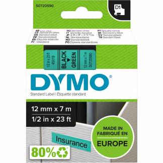 Dymo D1 45019 tape 12mm sort/grøn 