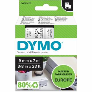 Dymo D1 40910 tape 9mm sort/klar 