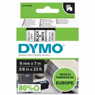 Dymo D1 40913 tape 9mm sort/hvid 