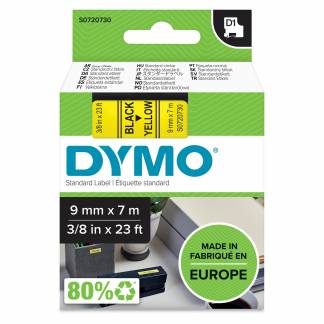 Dymo D1 40918 tape 9mm sort/gul 