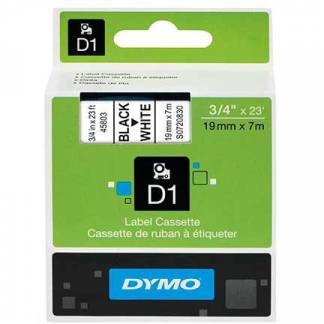 Dymo D1 Labeltape 19mm x 7m - Sort/hvid