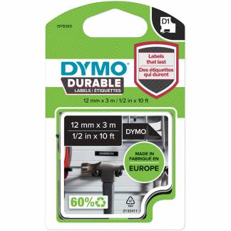 Dymo D1 Durable tape 12mm hvid/sort 