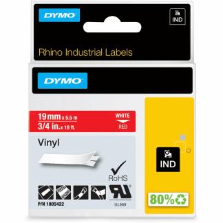 Dymo Rhino vinyl tape 19mm hvid/rød 