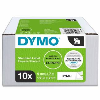Dymo D1 tape 9mm sort/hvid 10stk 