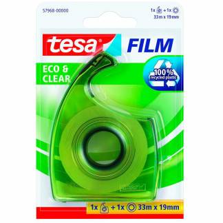 Tesafilm Eco & Clear tape 19mmx33m + tapedispenser grøn 