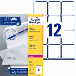Avery Ultragrip etiketter 72x63,5mm hvid 1200stk 