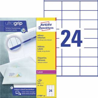 Avery Ultragrip L7180 etiketter 36x70mm hvid 2400stk 