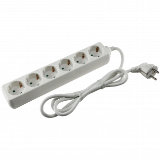 Stikd&aring;se Schuko med 6 Udtag 1,5m Hvid 
